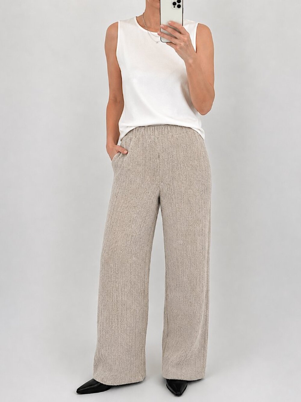 Zara Textured Flowy Wide Leg Pants Cream Beige